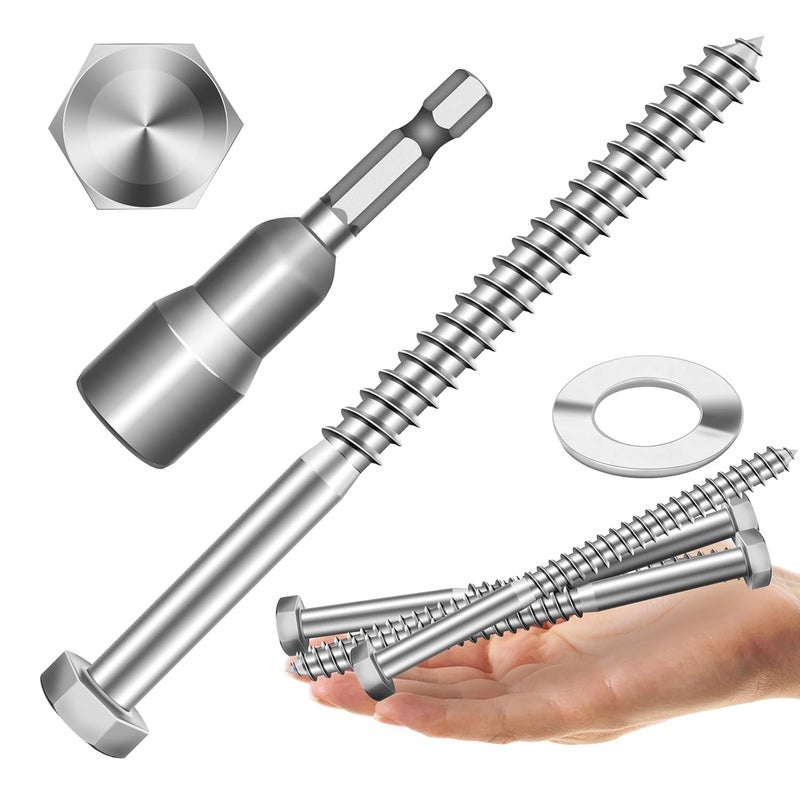 MYWISH (16Sets) 1/2" x 6" Hex Head Lag Bolts, Heavy Duty Lag Screws with Washers, 304 Stainless Steel Bolts 18-8, Lag Screws Wood Screws, Partial Thread Bright Finish, 1/2 Bolt by - Image 1